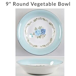 Vintage Barratts Ironstone Vegetable Bowl Blue Rose Pattern 9 Inch Round